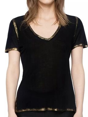 Zadig & Voltaire Black T‑Shirt with Gold Trim